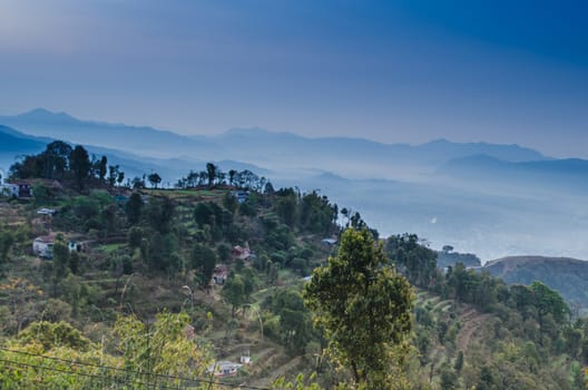 perfect view point , is have tree , village, stream , fresh air for people ,beautiful forest and blue sky