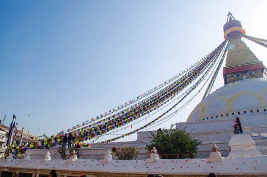 the famous buuha eye gazing out sleepily from each side of the tower are those of the all seeing primordial buddha.perched a top a hill on the western edge of the kathmandu valley.