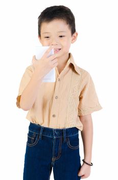 Asian Little boy watching on mobile