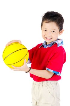 Asian kids playing ball with smiling face