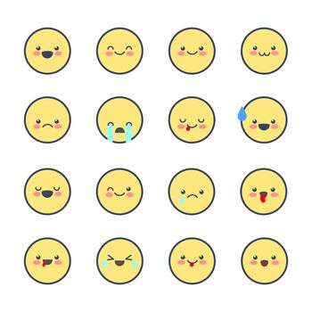 Set Emoji icons for applications and chat. Emoticons with different emotions isolated on white background. Large collection of smiles.