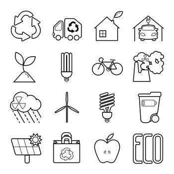  set of eco icons. Line signs for infographic, website or app. Outline symbol to design a website and mobile applications. Simple ecology icons on white background.