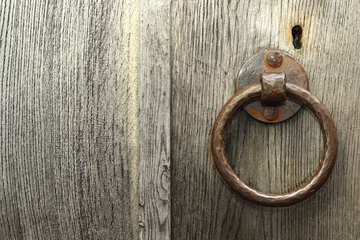 ancient locker on wooden door, textural image