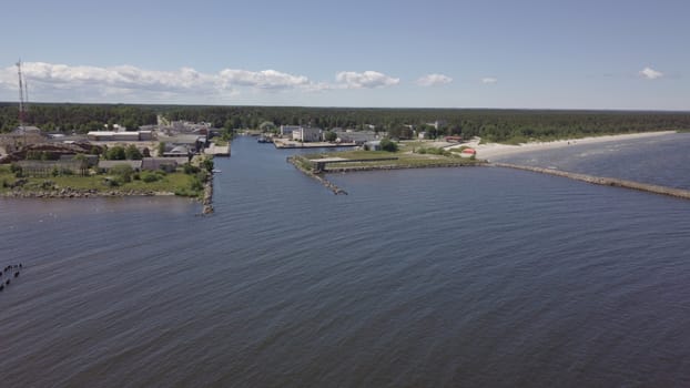 Harbor Roja Latvia Aerial view of countryside drone top view