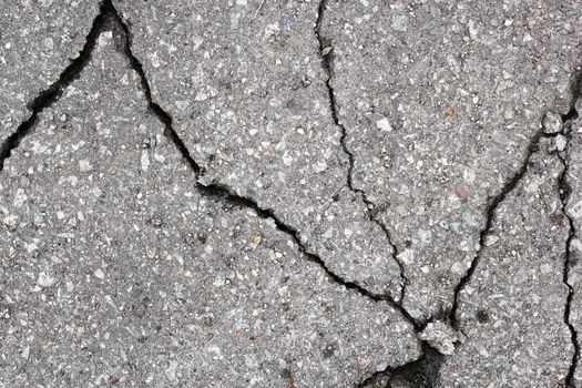 close up of damaged area, cracks in the asphalt