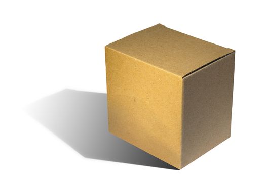 brown carton box on white background with shadow