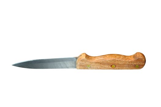 handmade knife with wooden handle isolated over white background