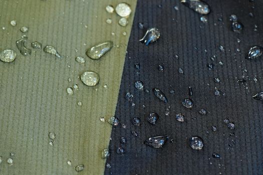 water repellent material of a jacket, waterdrops on surface