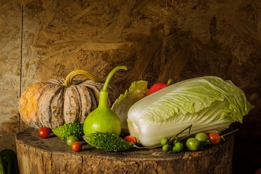 still life Vegetables and fruits as ingredients in cooking.