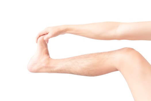 stretching exercises leg man on white background