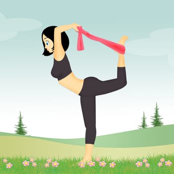 illustration of girl doing stretching exercises outdoor