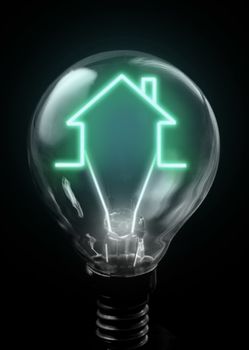 House symbol lit up inside a light bulb renewable energy