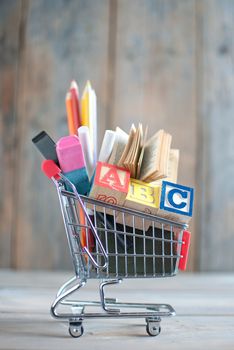 Shopping cart filled with stationery 