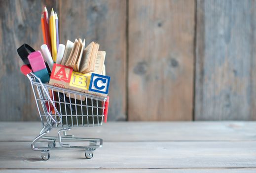 Shopping cart filled with stationery