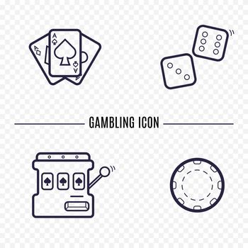 Gambling simple line icon. Card, dice, casino chip, slot mashine thin linear signs. Outline casino game simple concept for websites, infographic, mobile app.