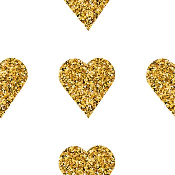Gold hearts seamless pattern on white background. Fashion backdrop for print, poster, card. Golden vextor hearts texture.