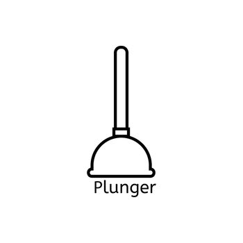 Toilet plunger simple line icon. Plumber equipment thin linear signs. Bathroom cleaning simple concept for websites, infographic, mobile app
