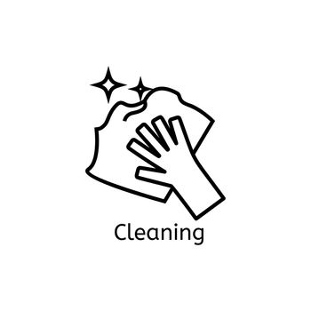 Hand holding simple line icon. Cleaning thin linear signs. Clean and shine simple concept for websites, infographic, mobile app