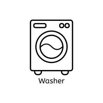 Washer simple line icon. Washing mashine thin linear signs. Washing clothes simple concept for websites, infographic, mobile app.