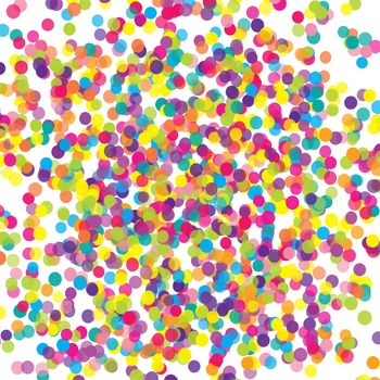 Multicolored paper confetti on white background. Realistic holiday decorations flying. Background for holiday cards, greetings. Colorful scattered elements decoration of the celebration.
