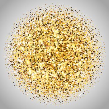 Golden glittering circle made of dots. Luxury golden round dots. Amber particles gold confetti.