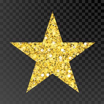 Gold glitter star. Golden sparcle star on black transparent background. Amber particles gold confetti.