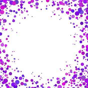 Purple paper confetti on white background. Realistic holiday decorations flying. Empty space for text. Background for holiday cards, greetings. Colorful flying falling the elements of decoration of the celebration.