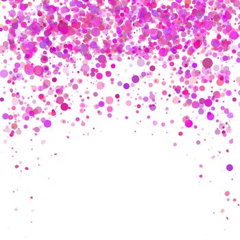 Pink paper confetti on white background. Realistic holiday decorations flying. Empty space for text. Background for holiday cards, greetings. Colorful flying falling the elements of decoration of the celebration.