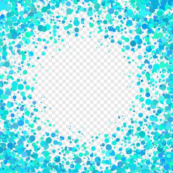 Blue paper confetti on transparent background. Realistic holiday decorations flying. Empty space for text. Background for holiday cards, greetings. Colorful flying falling the elements of decoration of the celebration.