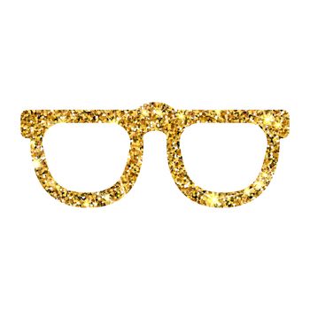 Gold glitter sunglasses. Golden sparcle glasses. Amber particles. Luxory design element.