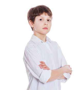 little serious boy portrait isolated on white