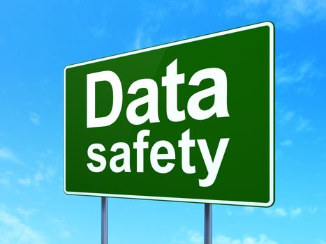 Information concept: Data Safety on green road highway sign, clear blue sky background, 3D rendering