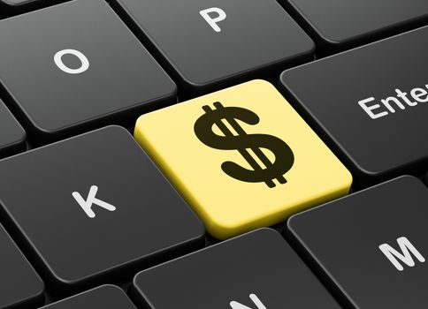 Money concept: computer keyboard with Dollar icon on enter button background, 3D rendering