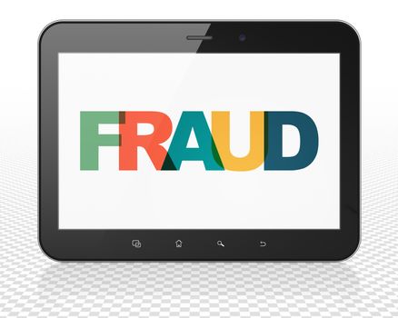 Privacy concept: Tablet Pc Computer with Painted multicolor text Fraud on display, 3D rendering