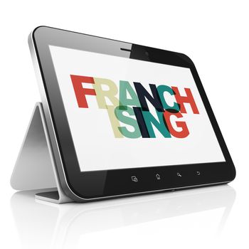 Business concept: Tablet Computer with Painted multicolor text Franchising on display, 3D rendering