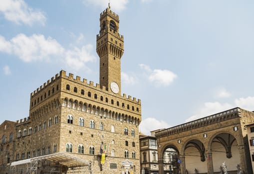 Palazzo Vecchio and Signoria square landmark in Florence, Tuscany, Italy.