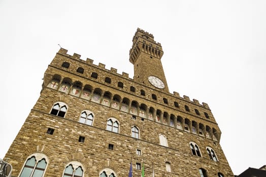 Palazzo Vecchio and Signoria square landmark in Florence, Tuscany, Italy.