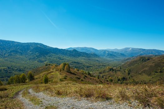 Road at the mountains, horisontal panorama