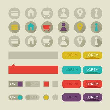  illustration of flat Web Design elements, buttons icons