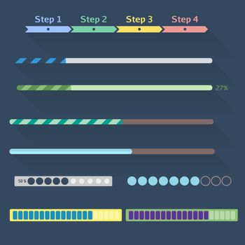  flat web design progress bars set. set of various elements used for User Interface projects.