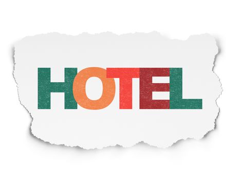 Travel concept: Painted multicolor text Hotel on Torn Paper background
