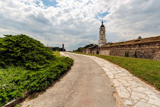 Belgrade fortress and Kalemegdan park with dramatic clouds 