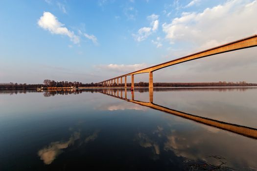 High altitude concrete bridge across river Danube