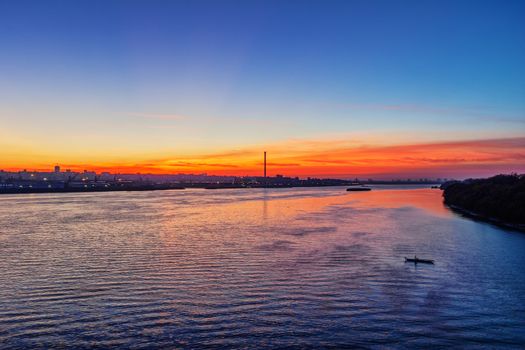 Panorama of Belgrade at night with river Danube