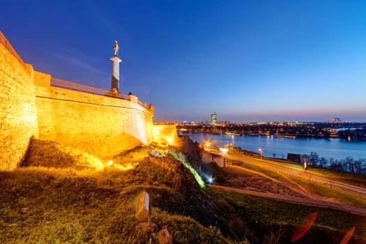 Belgrade fortress and Kalemegdan park at night