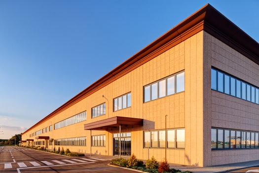 Exterior of industrial building on a sunny day