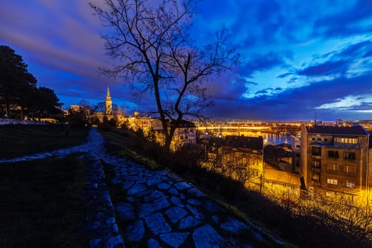 Belgrade fortress and Kalemegdan park with dramatic clouds 