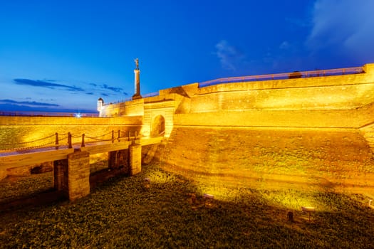 Belgrade fortress and Victor monument at night, Belgrade Serbia