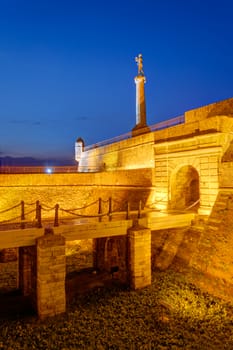 Belgrade fortress and Victor monument at night, Belgrade Serbia