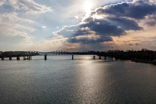 steel bridge across river Sava, Belgrade Serbia